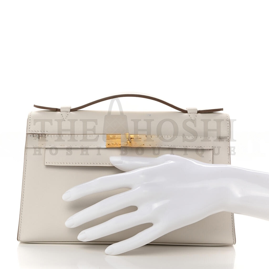 H**me5 SWIFT KELLY POCHETTE CLUTCH MILKSHAKE WHITE GOLD BUCKLE(22*14*7cm) Master Quality